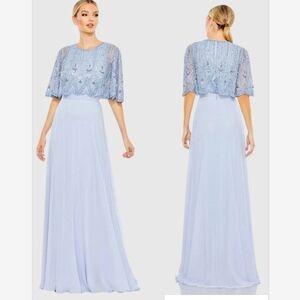 Mac Duggal Beaded Overlay A-Line Gown Powder Blue SZ 20 NWT 9181 $598